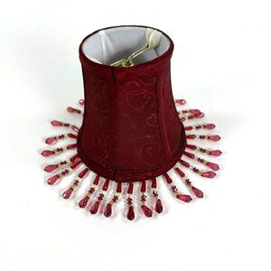 Vintage Style Burgundy Bell Lampshade Beaded Fringe Tassel Clip-on Chandelier